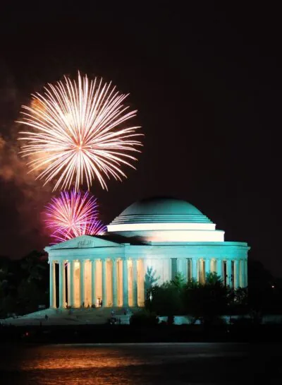 fireworks over monument in DC